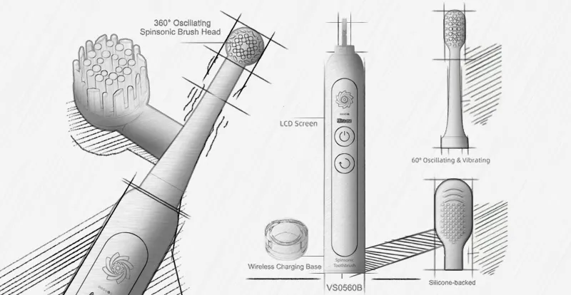 Home 2 Turnkey ODM and product design services for electric toothbrushes, featuring CAD modeling and CMF design by expert R&D engineers.
