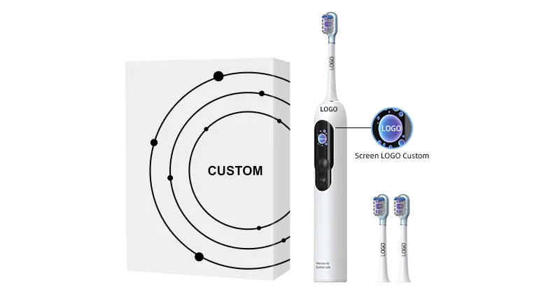 Home 3 White-label and custom branding solutions for electric toothbrushes, including bespoke packaging and screen logo customization.