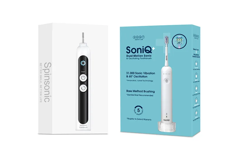 Custom Packaging 8 Printed sample boxes and white label mockups for physical prototyping of the electric toothbrush before mass production.