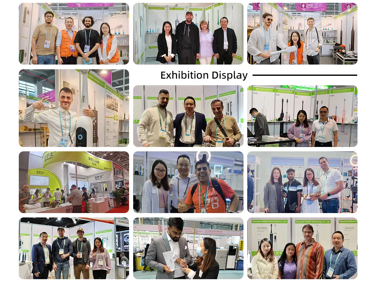 Clients Reviews 2 Relish manufacturing and engineering teams meeting with diverse international oral care brand representatives at an exhibition display to discuss global fulfillment.