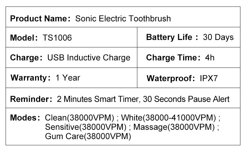 Premium 5-Mode Sonic Electric Toothbrush – Private Label Model TS1006 13 electric toothbrush ts1006 details 11