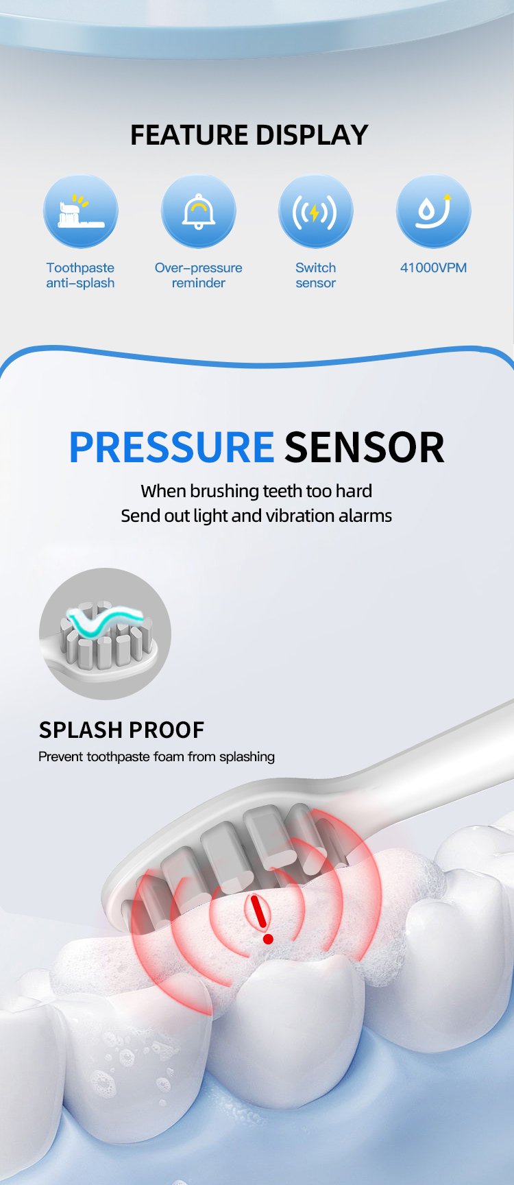 Spazzolino sonico intelligente con doppio sensore di pressione (2ª generazione) – Modello OEM/ODM TS11C 4 Dettagli sullo spazzolino elettrico TS11C 2