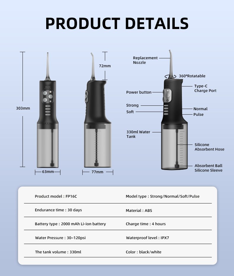 Idratante Orale Portatile da 330ml a Grande Capacità – Modello OEM FP16C 10 water flosser fp16c details 8