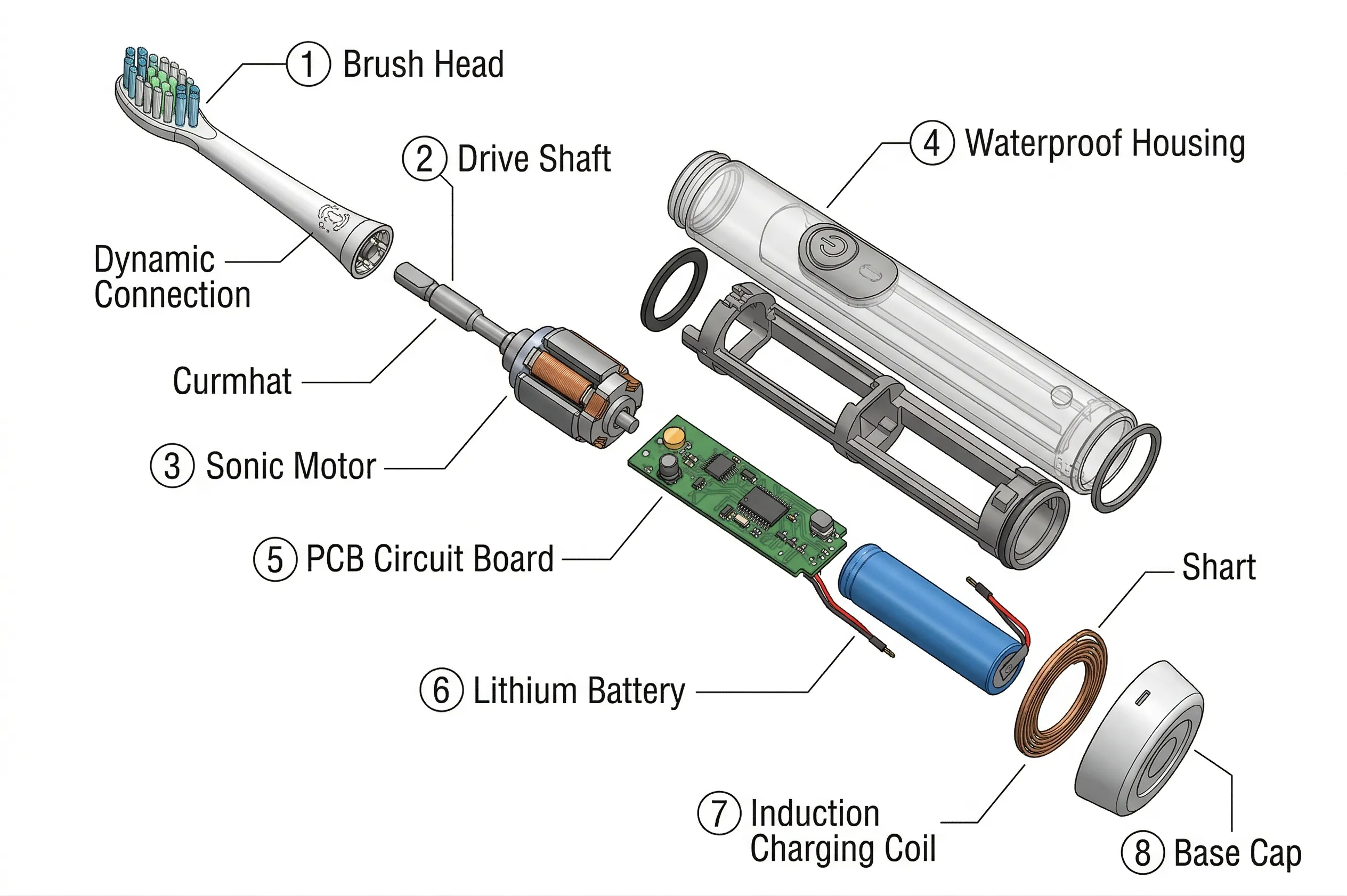 The Complete OEM/ODM Electric Toothbrush Manufacturing Guide 5 electric toothbrush components exploded diagram