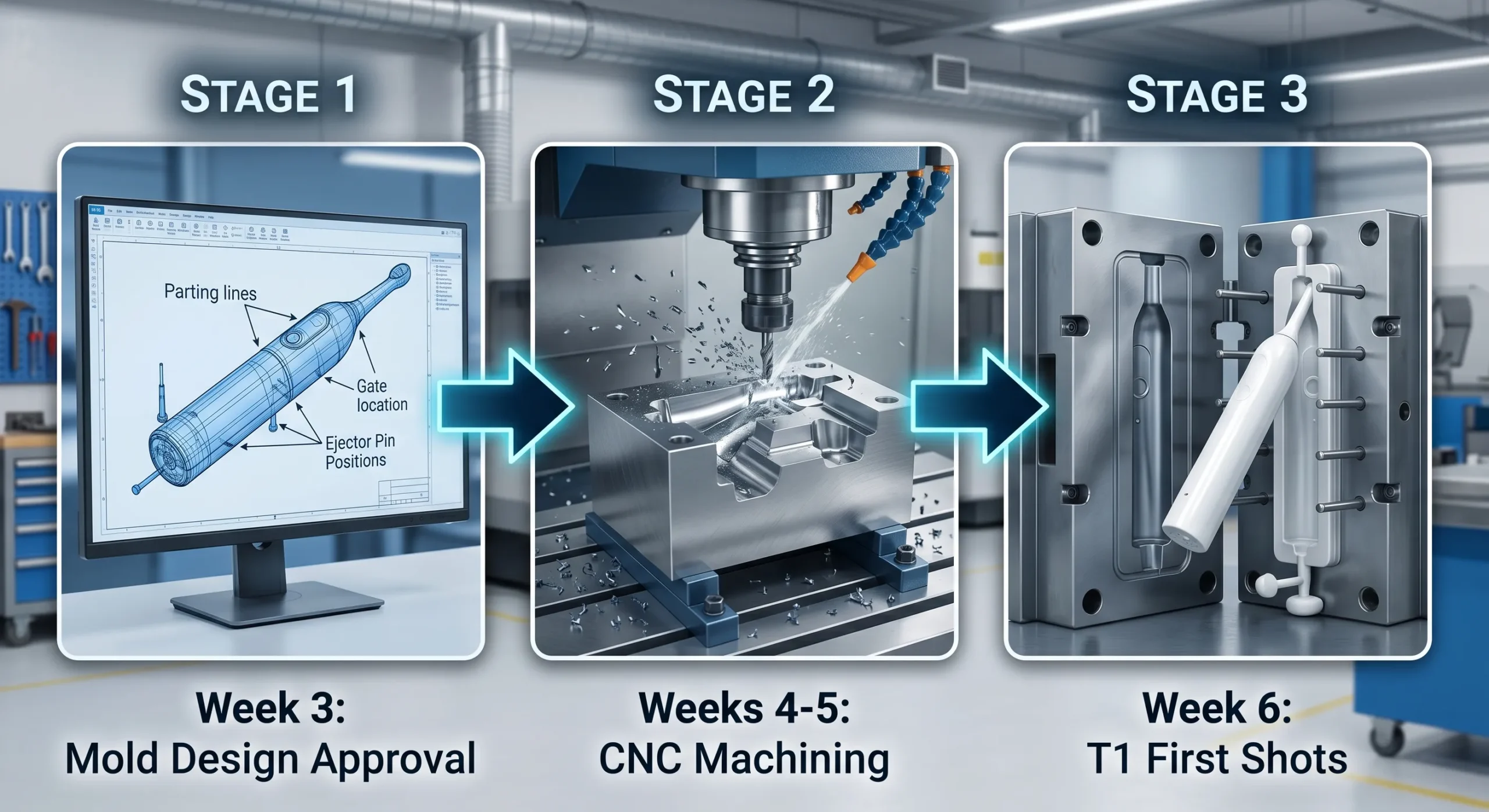 OEM Electric Toothbrush Timeline: Week-by-Week Process Guide (2026) 4 electric toothbrush mold creation process cad cnc t1 samples scaled