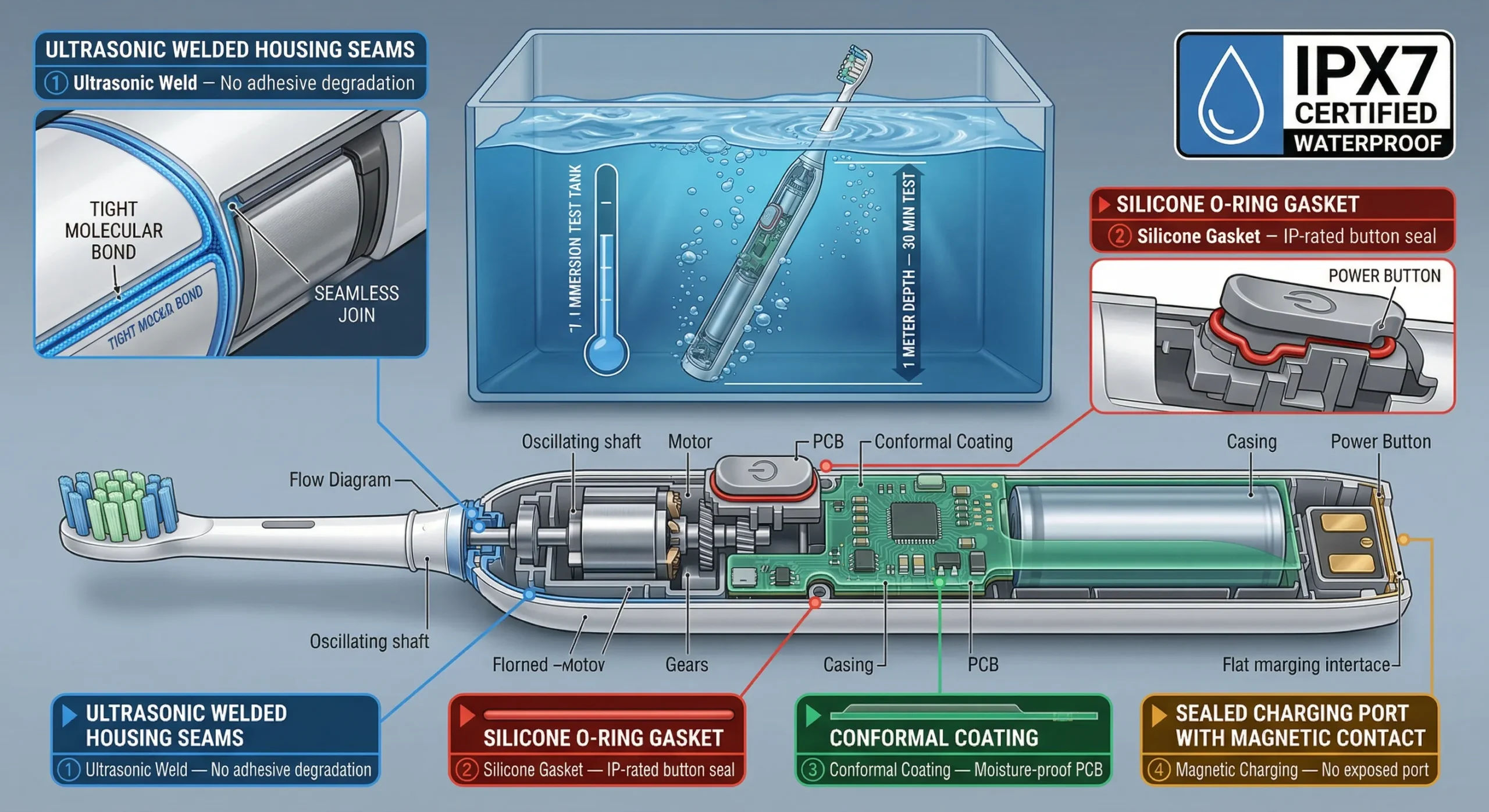 Certifications Guide for Electric Toothbrush OEM: CE, FDA, FCC & More (2026) 9 ipx7 waterproof engineering electric toothbrush cross section scaled