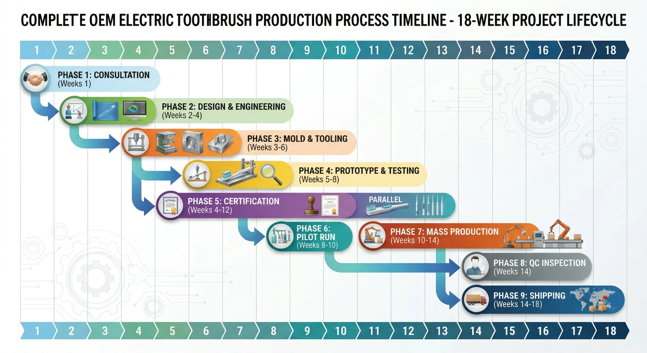 The Complete OEM/ODM Electric Toothbrush Manufacturing Guide 7 oem electric toothbrush production timeline 14 weeks scaled