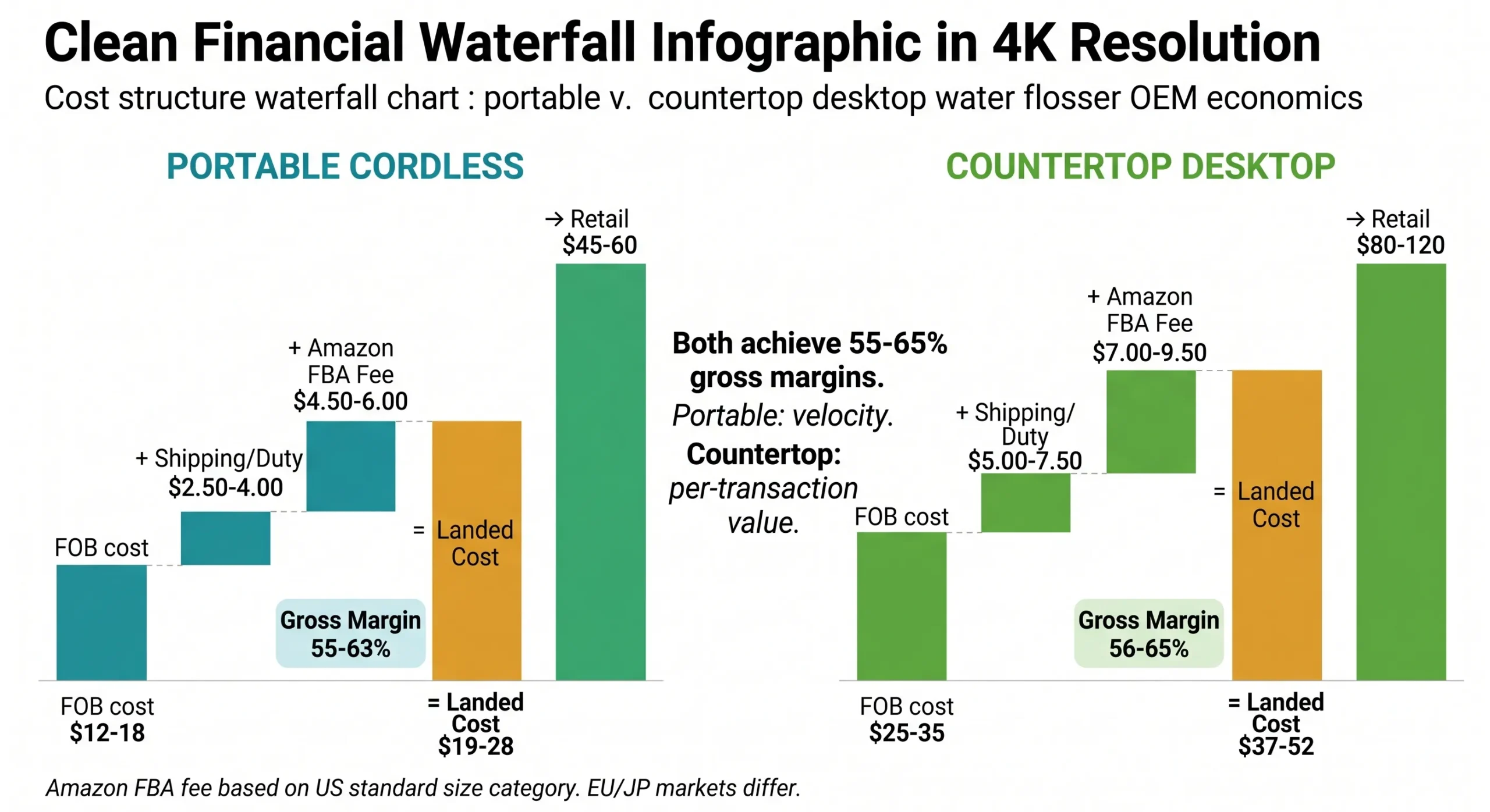 Portable vs Countertop Water Flossers: OEM Manufacturing Comparison (2026) 6 portable vs countertop water flosser cost structure margin waterfall analysis scaled